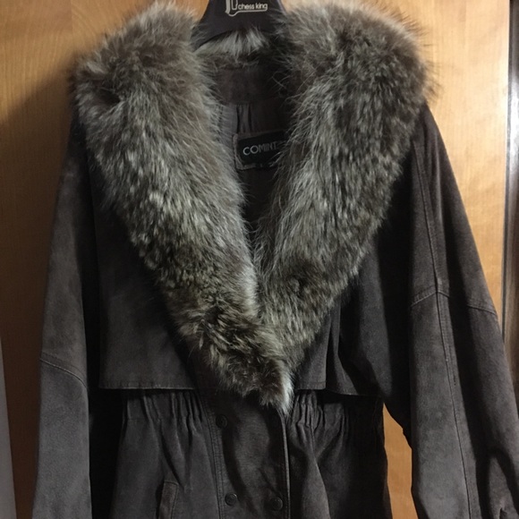 Comint Jackets & Blazers - Suede Coat with fur trim